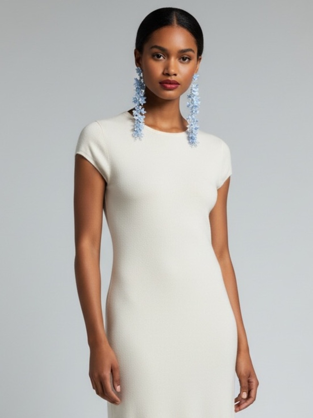 Oscar de la Renta Light Blue Floral Chandelier Earrings